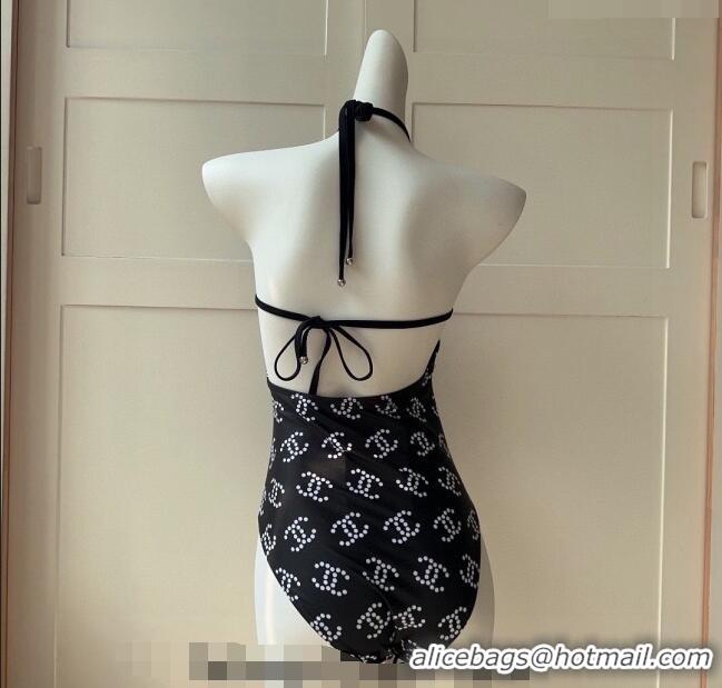 Top Quality Chanel Crystal CC One Piece Swimwear 0307 Black 2023