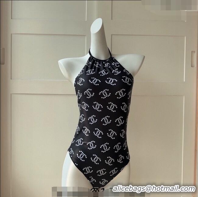 Top Quality Chanel Crystal CC One Piece Swimwear 0307 Black 2023