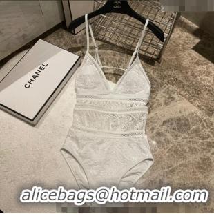 Inexpensive Chanel Lace One Piece Swimwear 0311 White 2023