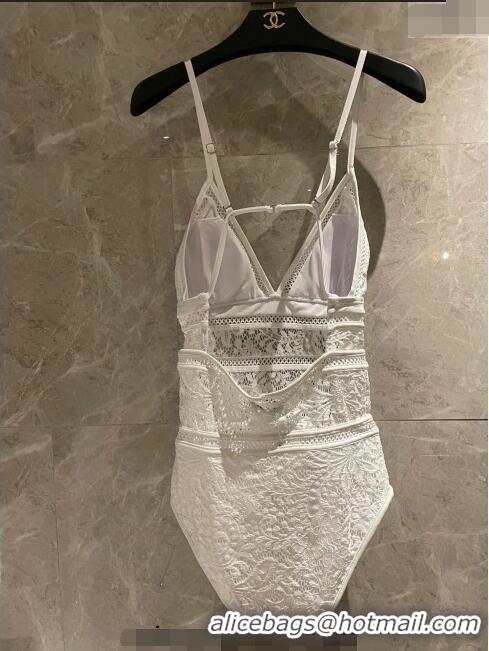 Inexpensive Chanel Lace One Piece Swimwear 0311 White 2023