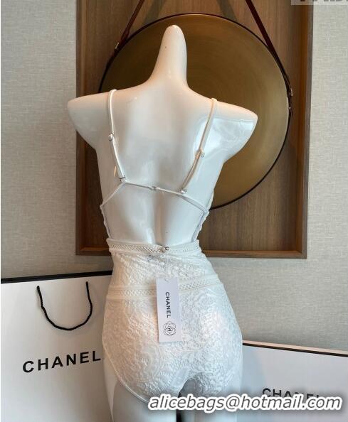 Inexpensive Chanel Lace One Piece Swimwear 0311 White 2023