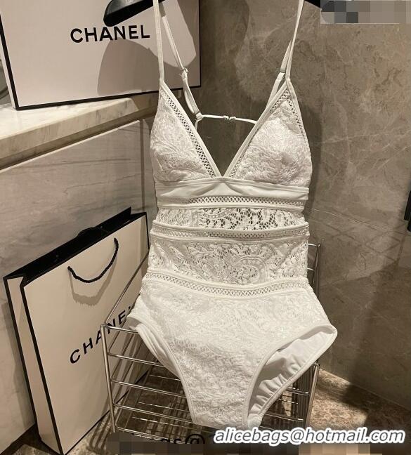 Inexpensive Chanel Lace One Piece Swimwear 0311 White 2023