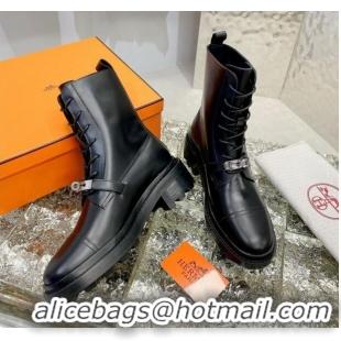 Sumptuous Hermes Fiacre Ankle Boot in Calfskin Black 026051