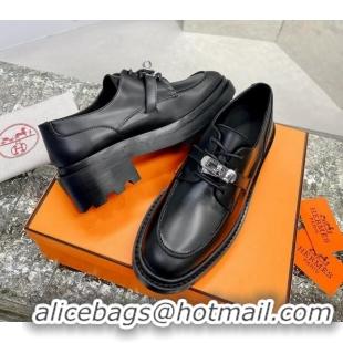 Stylish Hermes Fiacre Loafers in Calfskin Black 026052