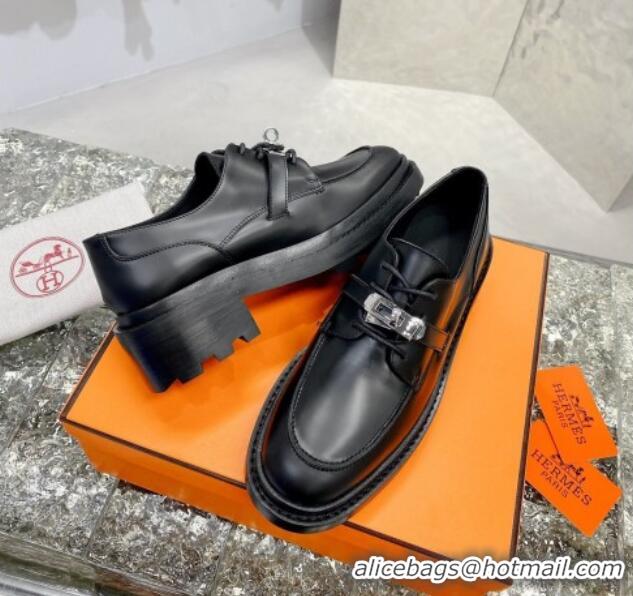 Stylish Hermes Fiacre Loafers in Calfskin Black 026052