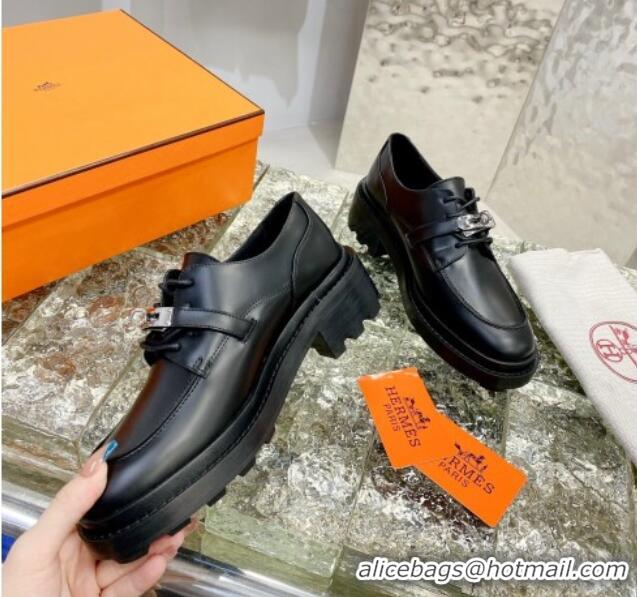 Stylish Hermes Fiacre Loafers in Calfskin Black 026052