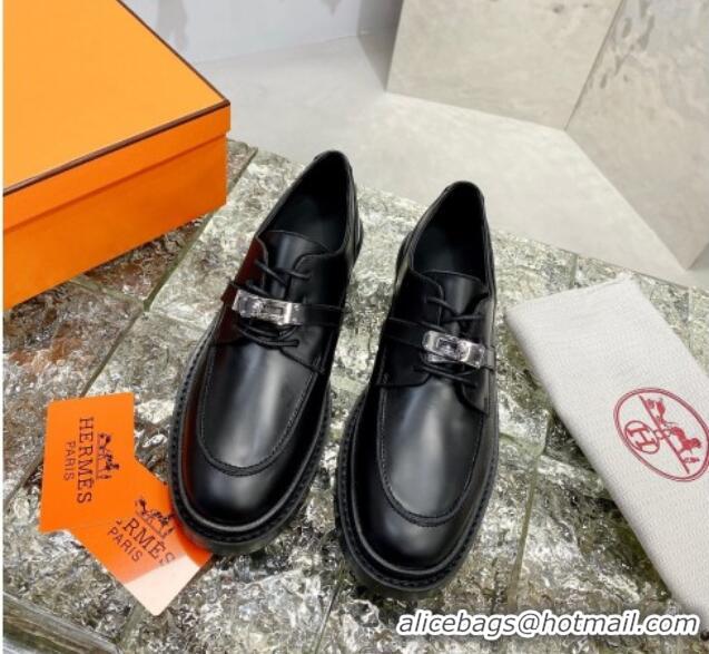 Stylish Hermes Fiacre Loafers in Calfskin Black 026052