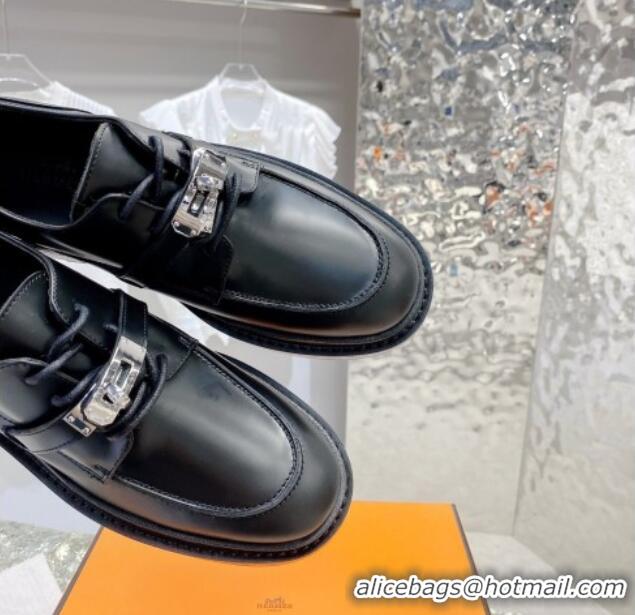 Stylish Hermes Fiacre Loafers in Calfskin Black 026052