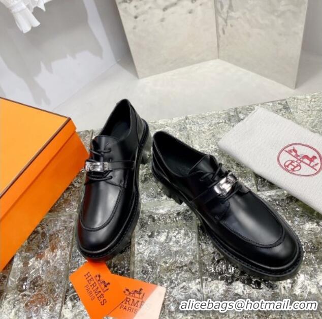 Stylish Hermes Fiacre Loafers in Calfskin Black 026052