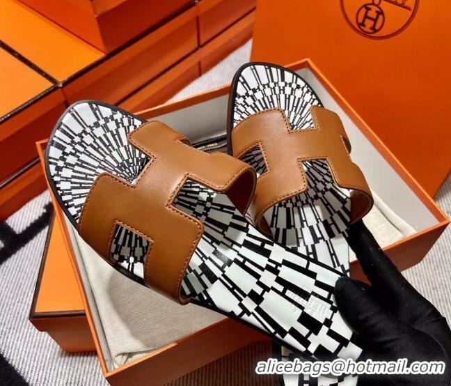 Luxury Hermes Classic Smooth Calfskin Flat Slide Sandals Brown 22110207