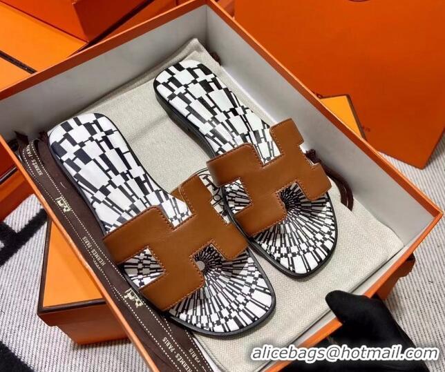 Luxury Hermes Classic Smooth Calfskin Flat Slide Sandals Brown 22110207