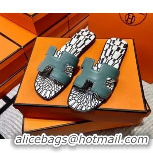 Most Popular Hermes Classic Smooth Calfskin Flat Slide Sandals Green 2110208