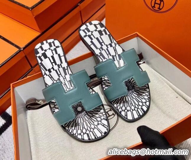 Most Popular Hermes Classic Smooth Calfskin Flat Slide Sandals Green 2110208