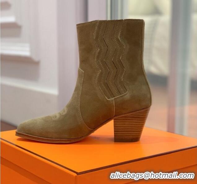 Fashion Hermes Suede Medium Heel Ankle Boots 7cm Green 2110212