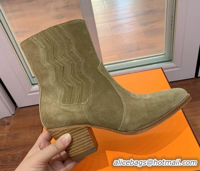 Fashion Hermes Suede Medium Heel Ankle Boots 7cm Green 2110212