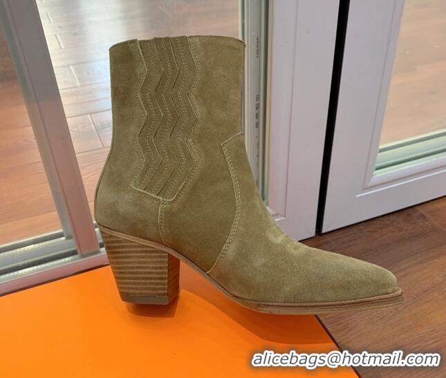 Fashion Hermes Suede Medium Heel Ankle Boots 7cm Green 2110212