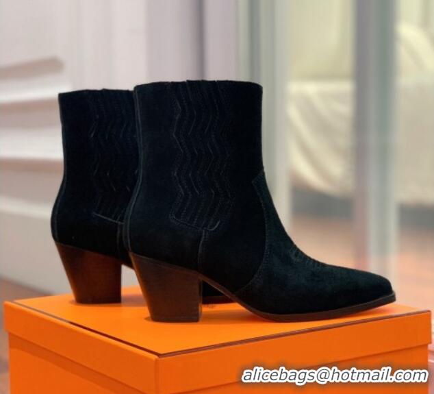 Luxury Hermes Suede Medium Heel Ankle Boots 7cm Black 2110213