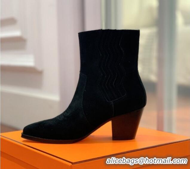 Luxury Hermes Suede Medium Heel Ankle Boots 7cm Black 2110213