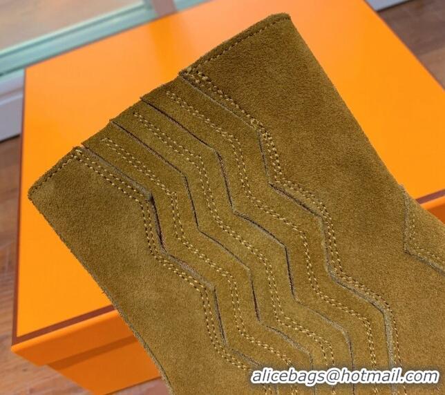 Shop Duplicate Hermes Suede Medium Heel Ankle Boots 7cm Brown 110214