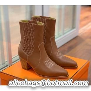 Best Price Hermes Calfskin Medium Heel Ankle Boots 7cm Brown 2110216