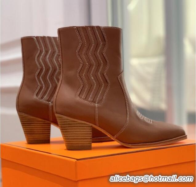 Best Price Hermes Calfskin Medium Heel Ankle Boots 7cm Brown 2110216