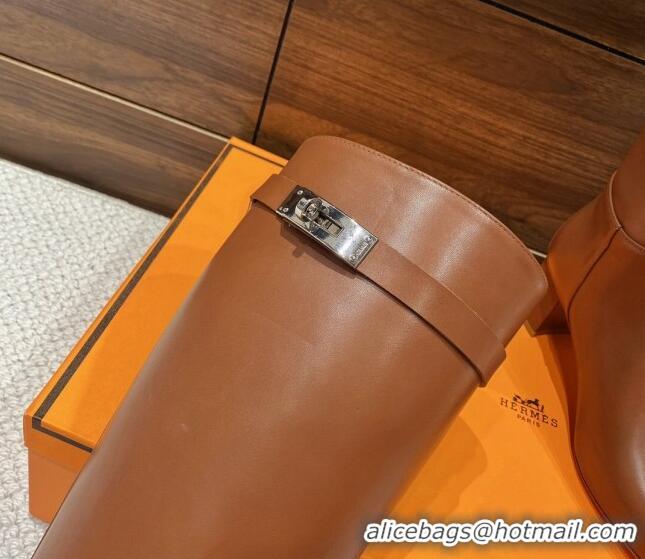 Good Quality Hermes Kelly High Boots in Smooth Leather Brown 110428