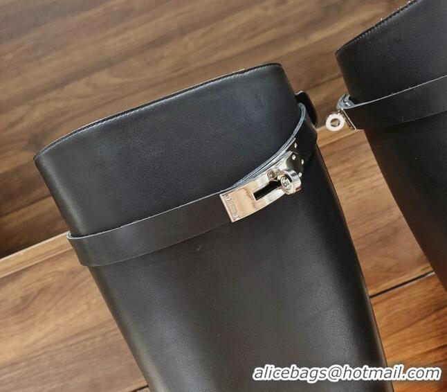 Luxury Hermes Kelly High Boots in Smooth Leather Black 110429