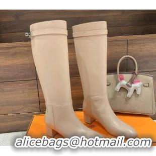 Top Grade Hermes Kelly High Boots in Smooth Leather Beige 110430