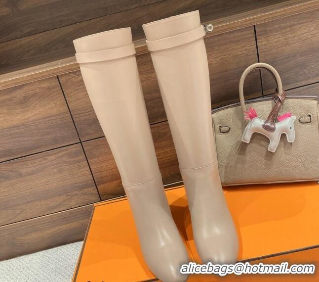 Top Grade Hermes Kelly High Boots in Smooth Leather Beige 110430