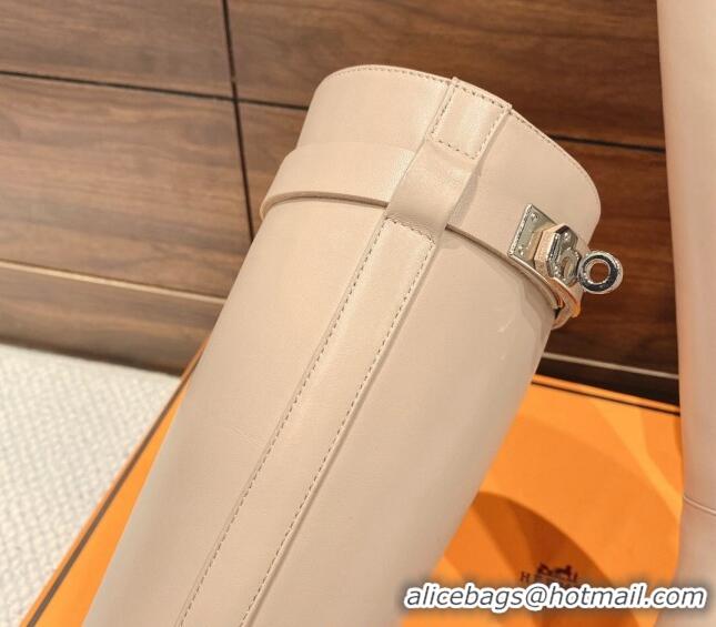 Top Grade Hermes Kelly High Boots in Smooth Leather Beige 110430