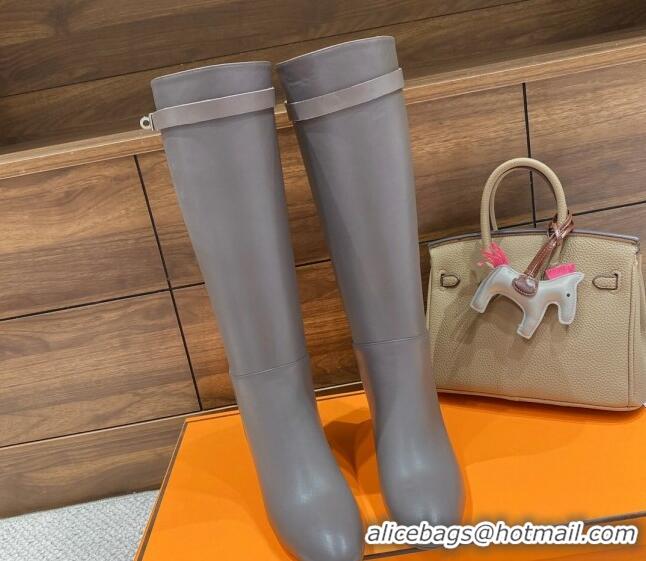 Top Grade Hermes Kelly High Boots in Smooth Leather Grey 110431