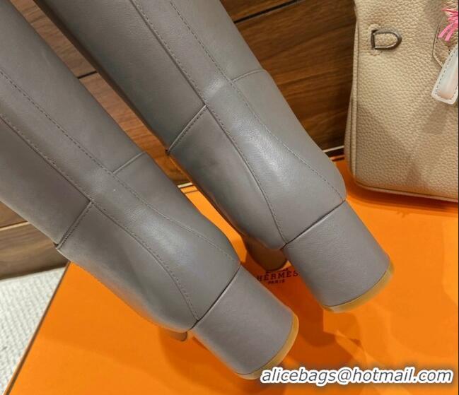 Top Grade Hermes Kelly High Boots in Smooth Leather Grey 110431