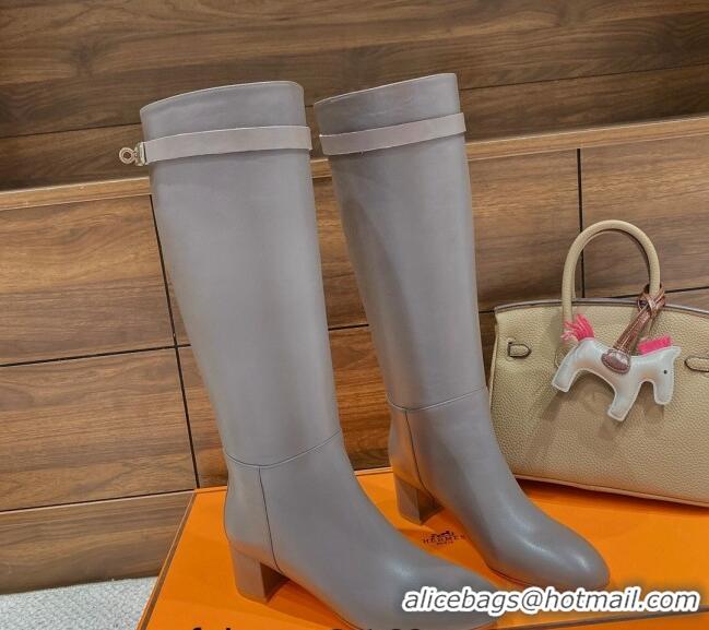 Top Grade Hermes Kelly High Boots in Smooth Leather Grey 110431