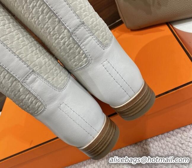 Stylish Hermes Kelly High Boots in Kint and Leather White 110432