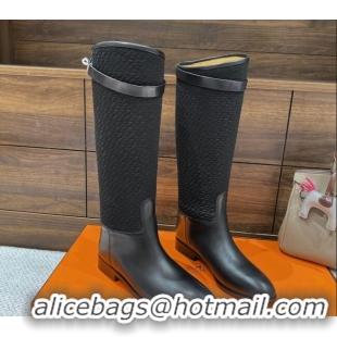 Grade Quality Hermes Kelly High Boots in Kint and Leather Black 110433