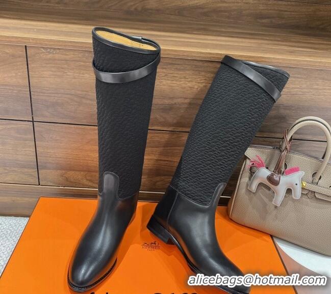 Grade Quality Hermes Kelly High Boots in Kint and Leather Black 110433