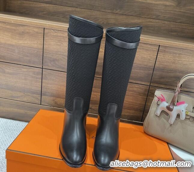 Grade Quality Hermes Kelly High Boots in Kint and Leather Black 110433