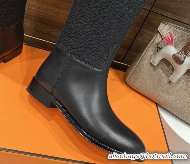 Grade Quality Hermes Kelly High Boots in Kint and Leather Black 110433