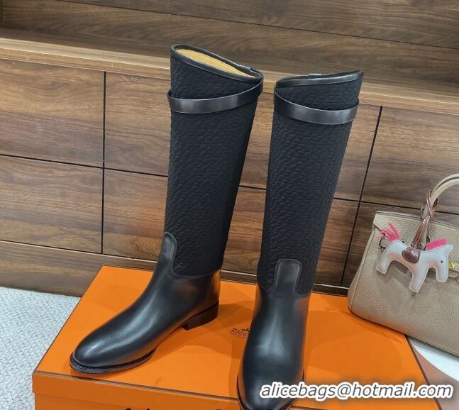 Grade Quality Hermes Kelly High Boots in Kint and Leather Black 110433