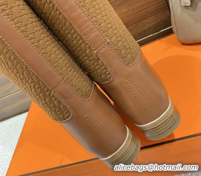 Best Grade Hermes Kelly High Boots in Kint and Leather Brown 110434