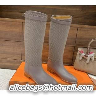 Sophisticated Hermes Kelly High Boots in Kint and Leather Grey 110435