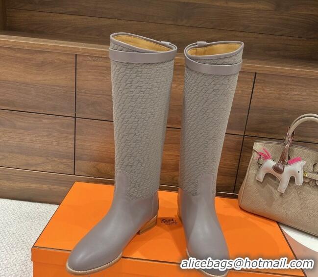 Sophisticated Hermes Kelly High Boots in Kint and Leather Grey 110435