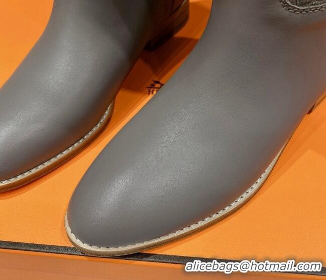 Sophisticated Hermes Kelly High Boots in Kint and Leather Grey 110435