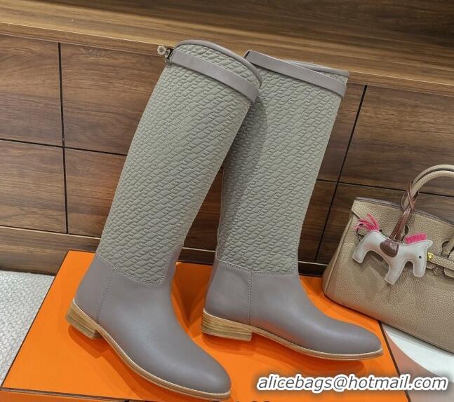 Sophisticated Hermes Kelly High Boots in Kint and Leather Grey 110435