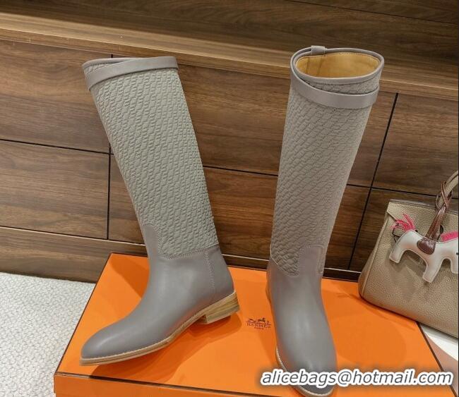 Sophisticated Hermes Kelly High Boots in Kint and Leather Grey 110435