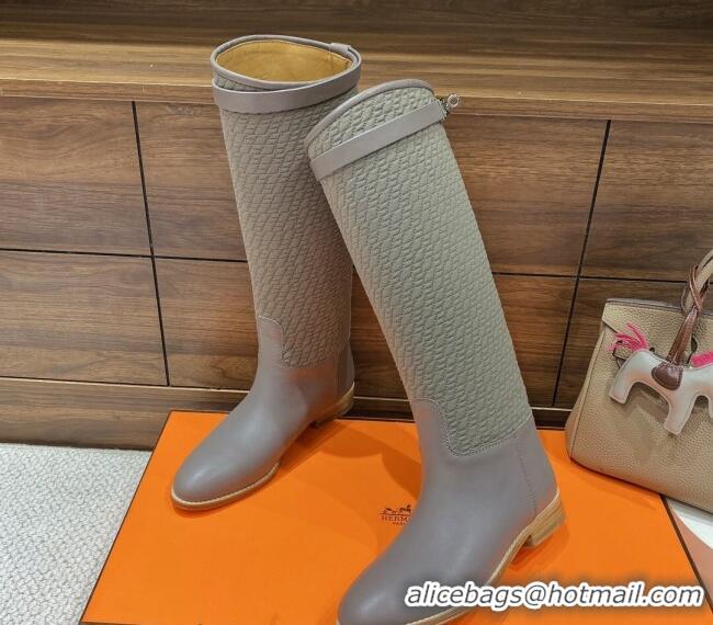 Sophisticated Hermes Kelly High Boots in Kint and Leather Grey 110435