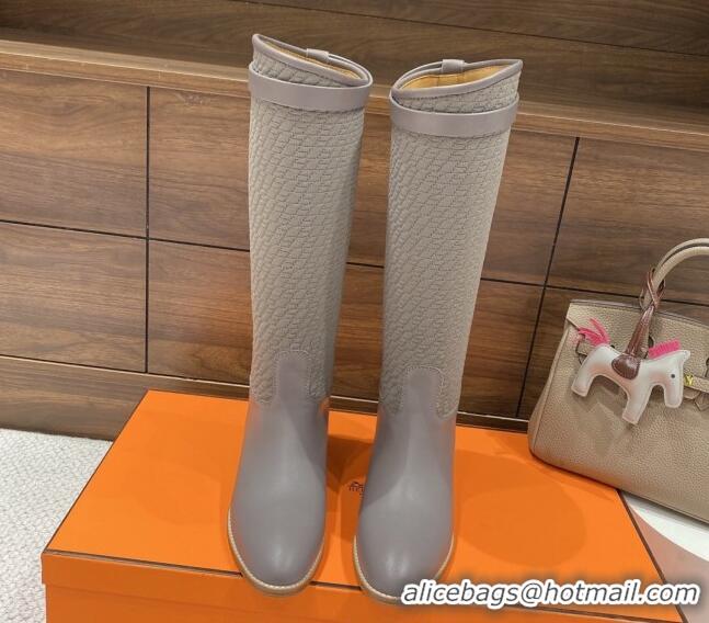 Sophisticated Hermes Kelly High Boots in Kint and Leather Grey 110435