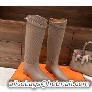 Sumptuous Hermes Kelly High Boots in Kint and Leather Taupe 110436