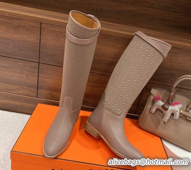 Sumptuous Hermes Kelly High Boots in Kint and Leather Taupe 110436