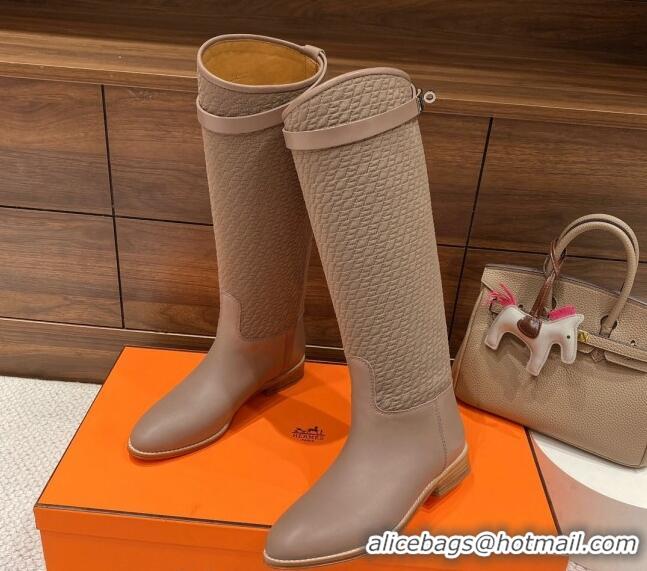 Sumptuous Hermes Kelly High Boots in Kint and Leather Taupe 110436